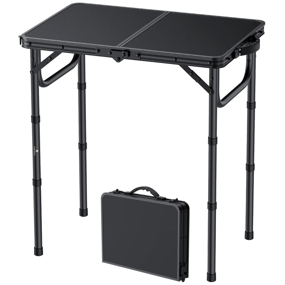 FUNYKICH front view of folded table, shows compact portability and quick setup benefit