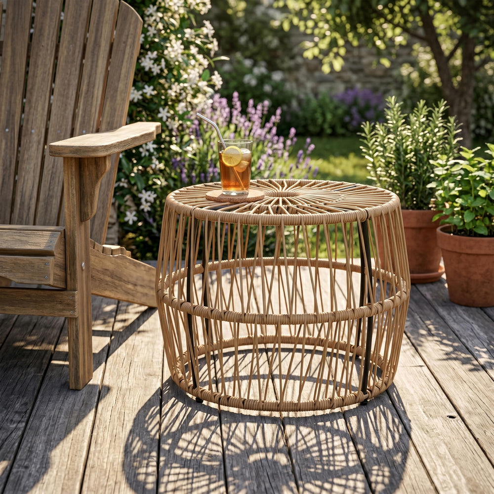 Furniture of America Ysar front view showing natural brown boho rattan and compact shape
