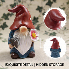 FURUBETA gnome next to a hand to show scale and quick-access convenience