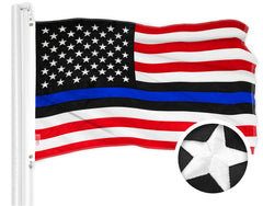 G128 front view of full flag shows bold Thin Blue Line honoring police