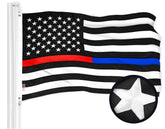 G128 flag front view showing bold thin blue and red lines and vivid contrast