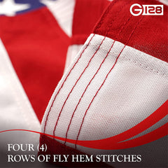 G128 four-row fly stitching detail preventing fraying in wind