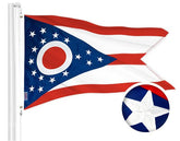 G128 Ohio State flag front view showing vibrant logo and durable fabric benefit