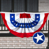 G128 front view of pleated fan flag showing full patriotic display and curb appeal