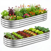 GADI front view of two assembled raised garden beds showing sturdy structure and space savings