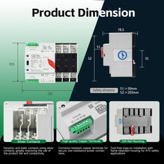 GAEYAELE ATS side view mounted on din rail demonstrating secure installation benefit