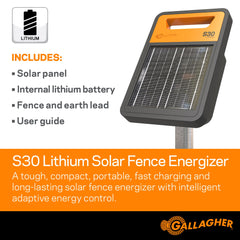 Gallagher S30 mounted on a paddock post powering perimeter fence and keeping livestock contained