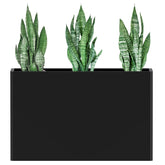 Ganeekiron front view of black steel planter showing modern trough and curb appeal