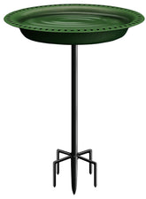 Garbuildman front view of oval bird bath showing stable design and elegant green finish