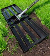 GARDEASE front view of 30x10 lawn leveling rake showing wide plate benefit