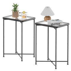 Garden 4 you front view of two black glass side tables showing compact design and coordinated look