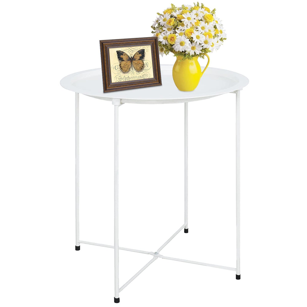 Garden 4 you front view white round side table showing compact design and versatility