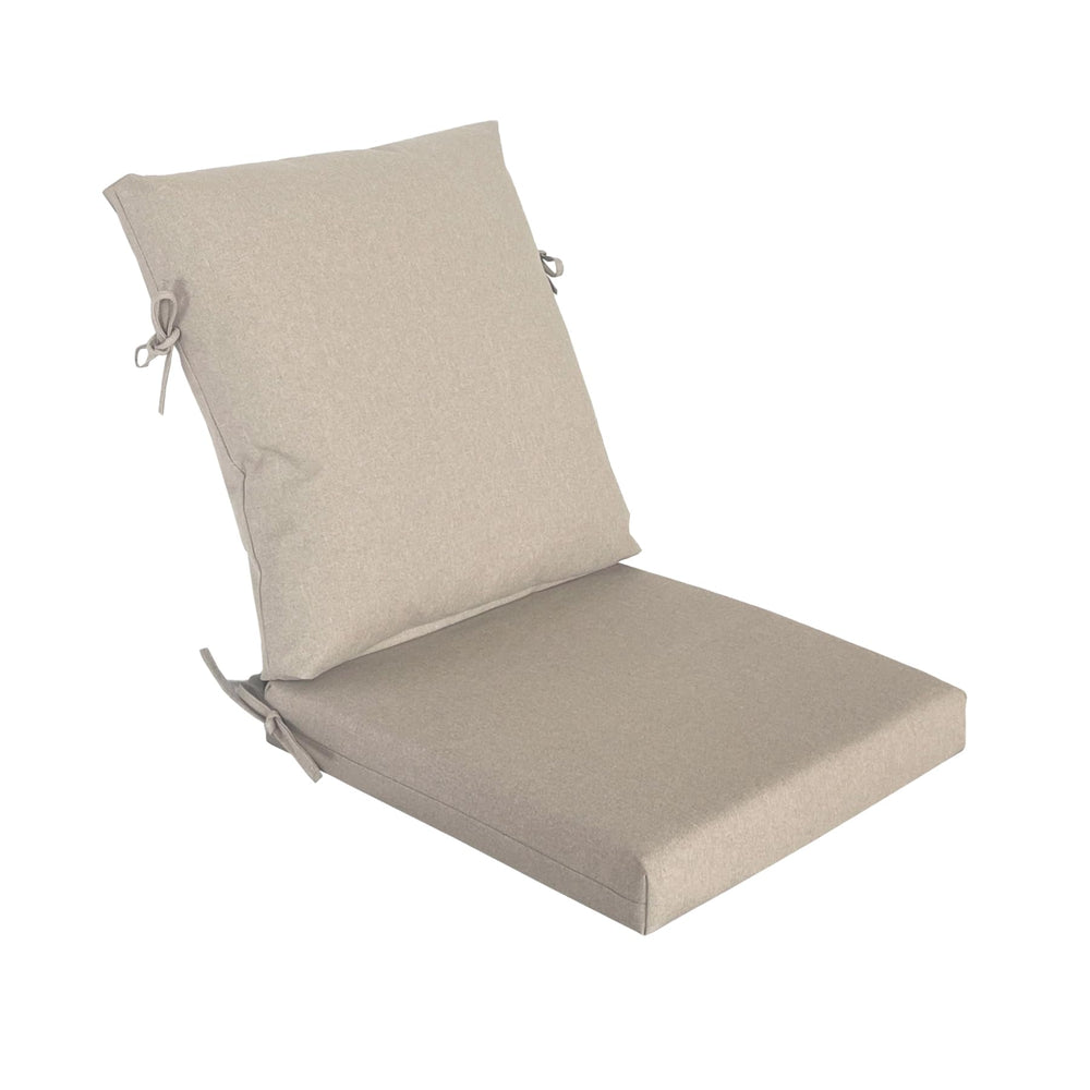 Garden lucky front view of cushion set showing Riverbed color and fit, durable outdoor comfort