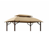 Garden Winds front view of replacement canopy top showing full beige fit and curb appeal