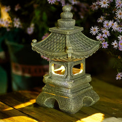 Gardenfans pagoda lantern front view showing stone finish and silhouette for calm decor