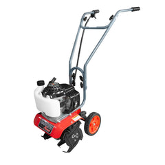 GardenTrax front view showing compact frame and quick-start control benefit