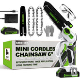 Gardtech mini chainsaw front view showing compact design and portability benefit