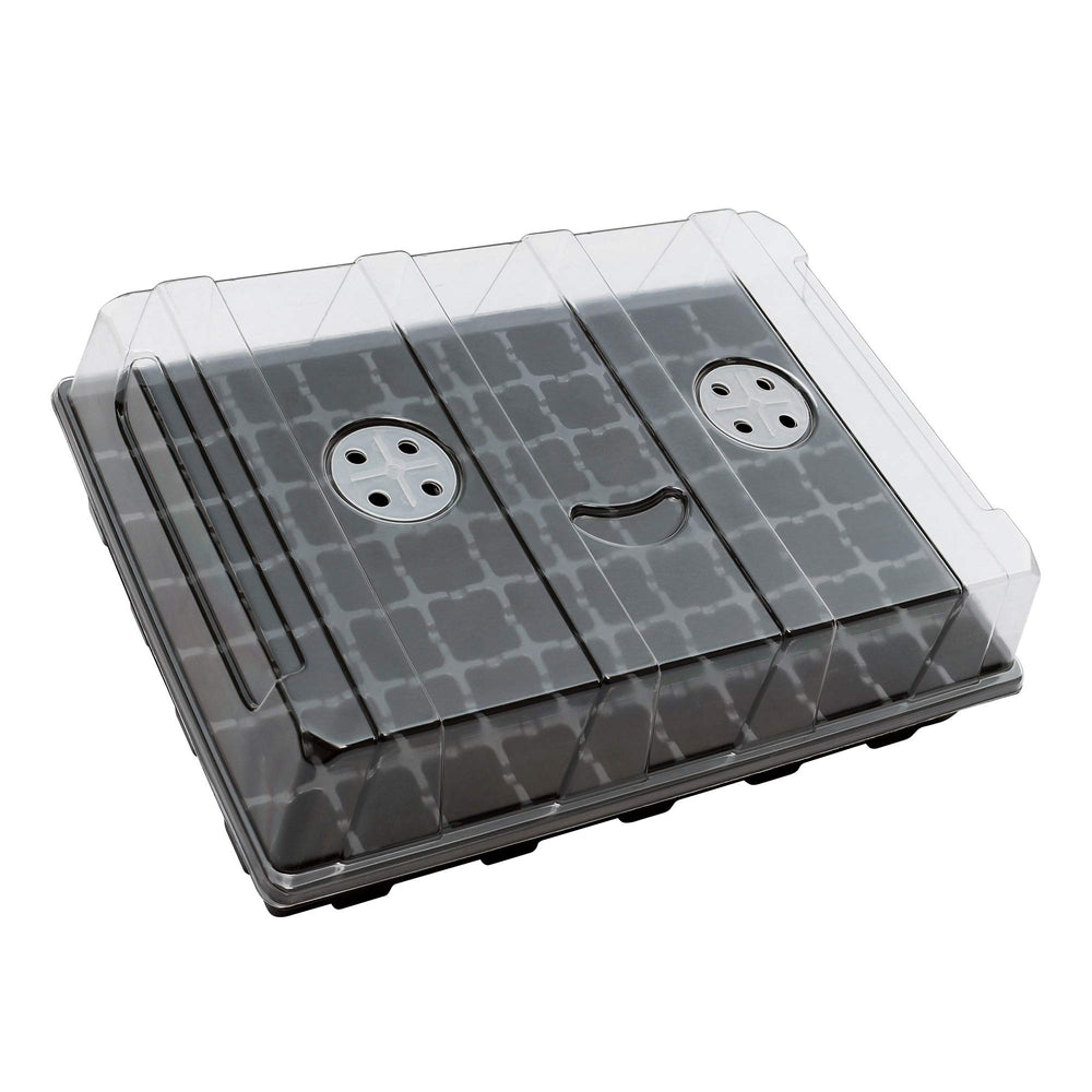 Gardzen front view of 5-pack seed trays showing organized cells and domes, improves germination visibility