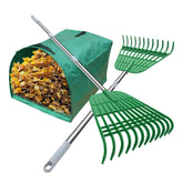 Gardzen rake front view showing 12 tines and 17-inch head for efficient leaf collection
