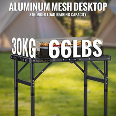 GARLLEN table used with camping chairs showing stable dining surface benefit