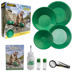 Garrett front packaging of the deluxe green 9-piece kit showing included tools and benefit of organized setup