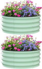 Garvee front view of assembled green galvanized raised bed showing compact footprint and durability