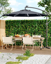 Garvee front view of offset umbrella showing full shaded area benefit