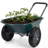 Garvee front view of wheelbarrow cart showing roomy bed for easier hauling
