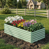 Garvee front view of 8x4x2 galvanized raised bed showing sturdy planting area and durability