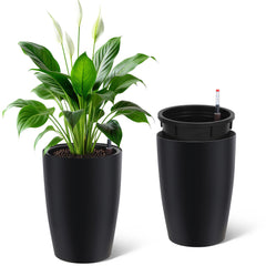 GarveeLife front view of two tall planters showing sleek black finish and symmetry benefits