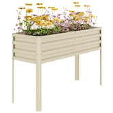 GarveeLife galvanized planter front view showing beige box and raised legs for easy gardening