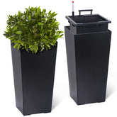 GarveeLife front view of two black tall planters showing modern silhouette and curb appeal