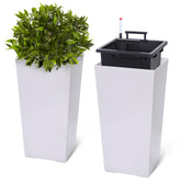 GarveeLife front view of two white tall planters showing elegant curb appeal and durability