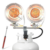 Gasfargo front view of heater showing compact tank-top design and controls, for easy outdoor warmth