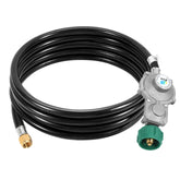 GasSaf front assembly view showing regulator and 15ft hose for reliable outdoor gas supply