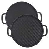 GasSaf front view of reversible griddle showing both handles and cooking surface benefit durable use