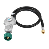 GasSaf front view of regulator hose showing compact assembly and clear labeling for safe use