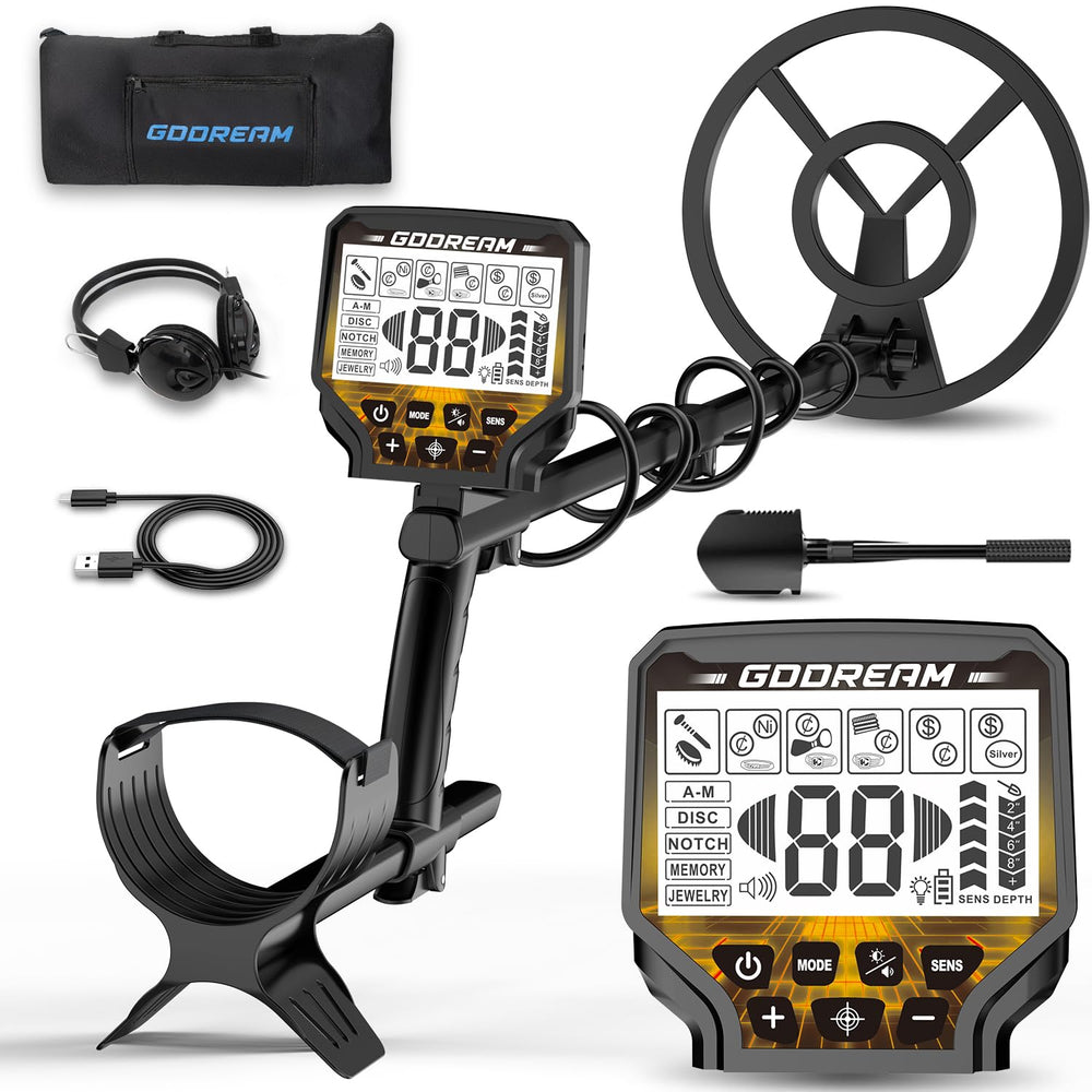 GDDREAM metal detector front view showing lightweight design and travel readiness