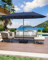 GDPFN navy blue umbrella front view showing generous rectangular shade and neat finish