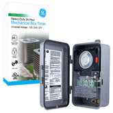 GE mechanical timer front panel showing dial and manual override for easy scheduling
