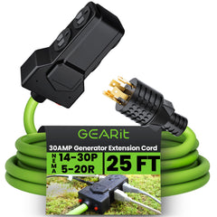 GEARit front view showing plug and four duplex outlets for flexible power distribution