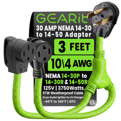GEARit front view of 14-30 to 14-50 adapter showing dual outlets and durable housing