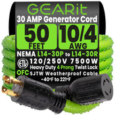 GEARit front view showing locking L14-30 connector and green jacket benefit secure connection