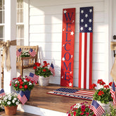 Geelin porch sign front view showing welcome message and patriotic colors for curb appeal
