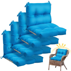 Geetery front view of four blue cushions showing coordinated set and quick upgrade