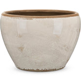 Geetery front view of beige ceramic planter showing vintage look and decorative appeal