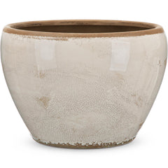 Geetery front view of beige ceramic planter showing vintage look and decorative appeal