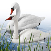 Geetery swan front view showing lifelike design and decorative pond presence