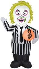 Gemmy Beetlejuice front view showing full costume and pose, bright curb appeal