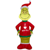 Gemmy Grinch front view showing cheerful pose and quick setup benefit